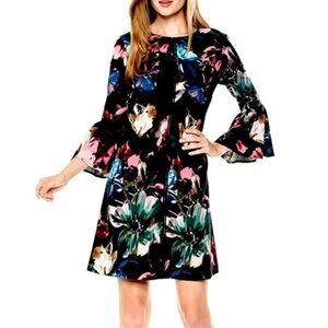 J.Taylor Women's Floral Mini/Midi Dress with Bell Sleeves Office Work Sz 12